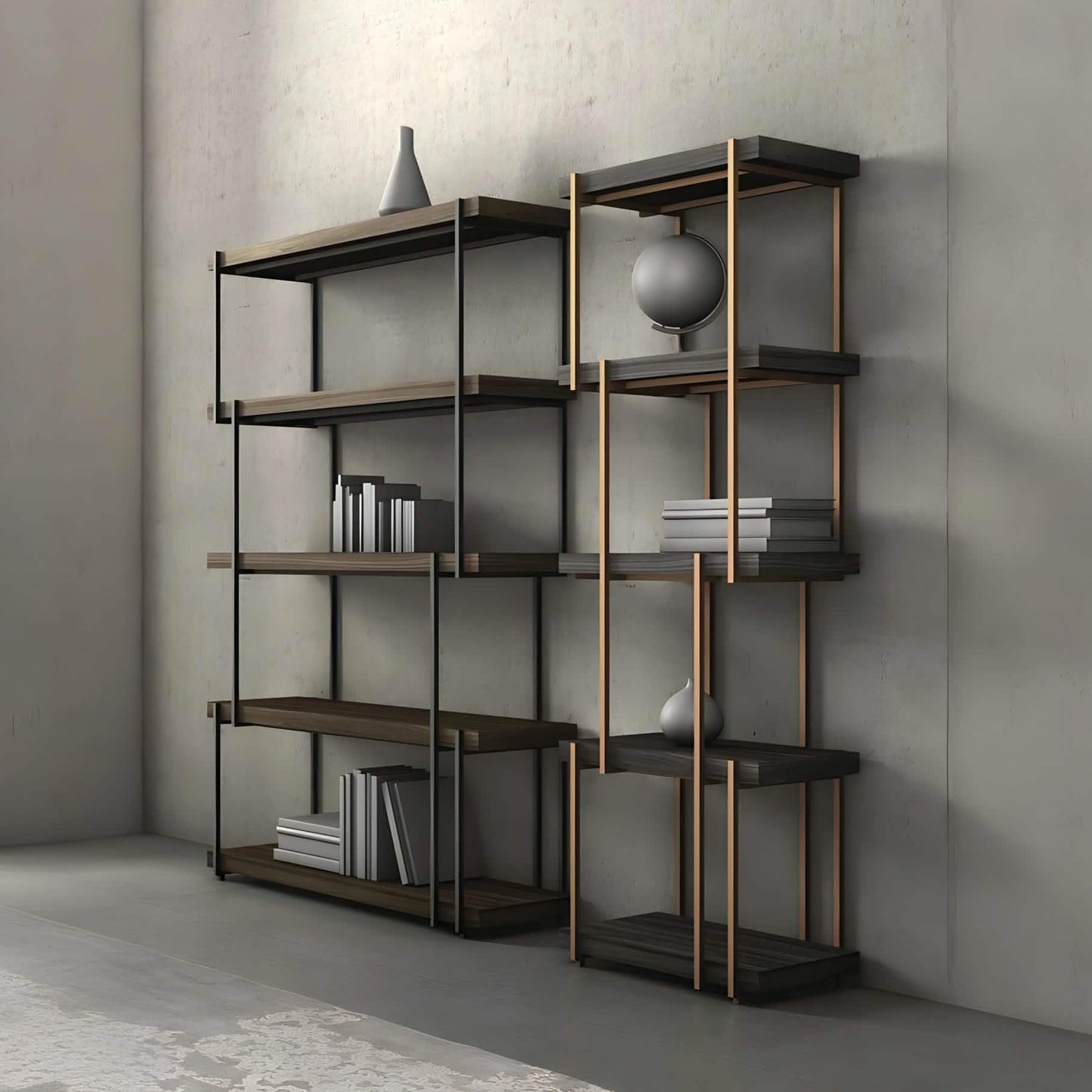 وحدة أرفف ستيل و ام دي اف، 150*30*180 سم - قطعتين