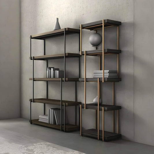 وحدة أرفف ستيل و ام دي اف، 150*30*180 سم - قطعتين