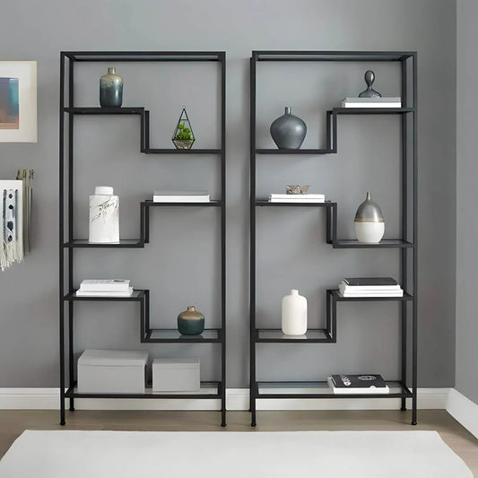 وحدة أرفف ستيل و زجاج، 160*30*200 سم - قطعتين