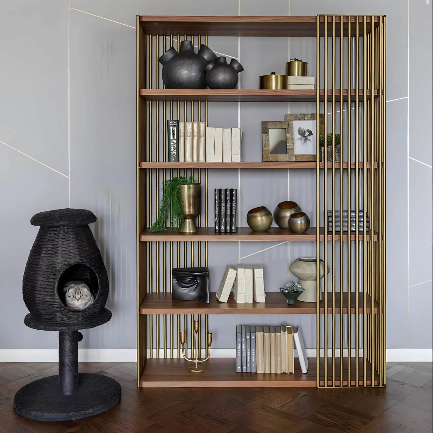 وحدة أرفف ستيل و ام دي اف، 120*35*180 سم 