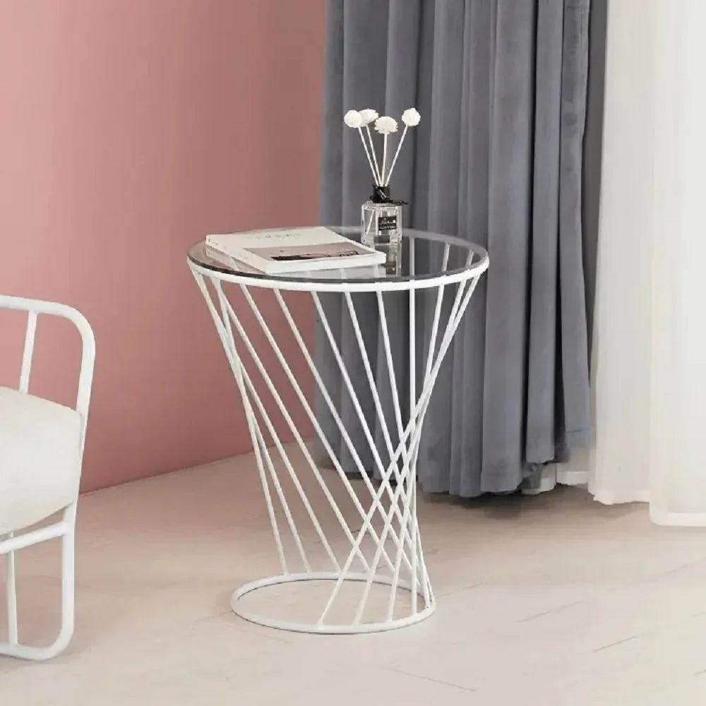 طقم ترابيزات جانبية معدن بسطح زجاج، قطعتين