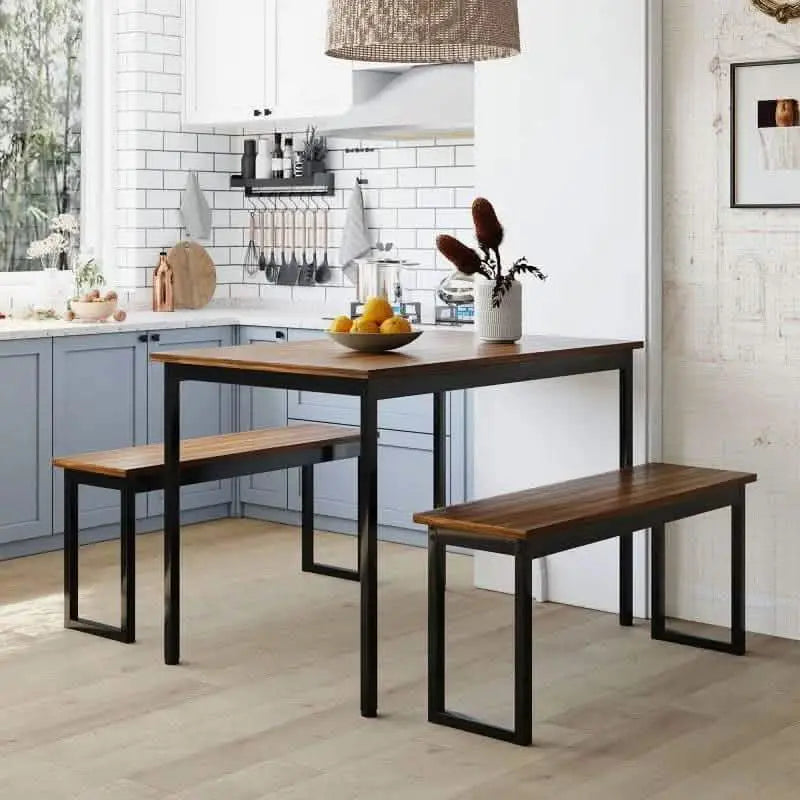 طقم سفرة مع بنش ام دي اف ومعدن، 3 قطع