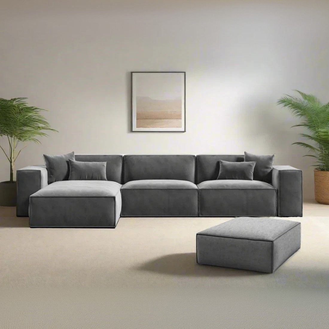 طقم ركنة مع بف خشب زان، قطعتين