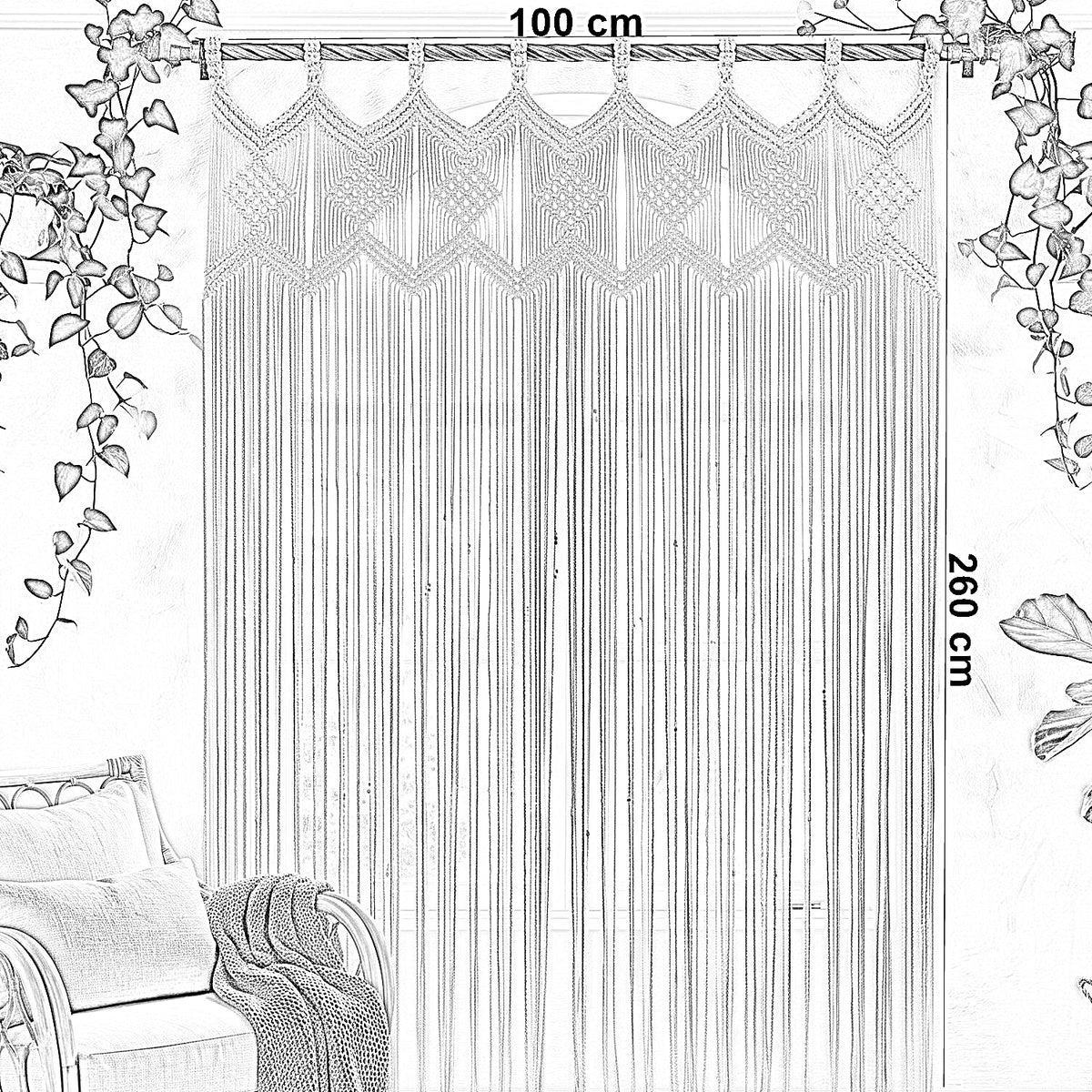 ستارة مكرمية خيط قطن، 100×260 سم - صورة 4