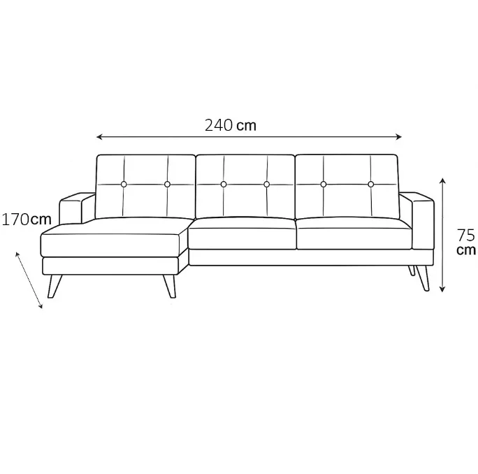 ركنة خشب زان، 240*170*75 سم