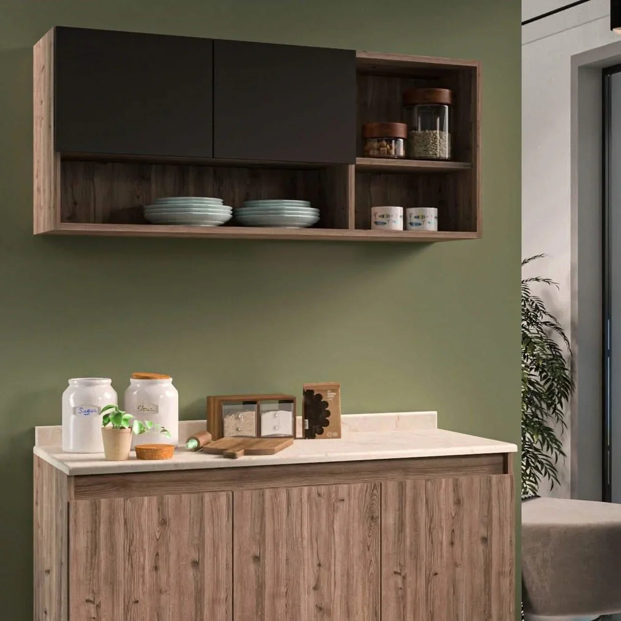 مطبخ خشب ام دي اف، قطعتين