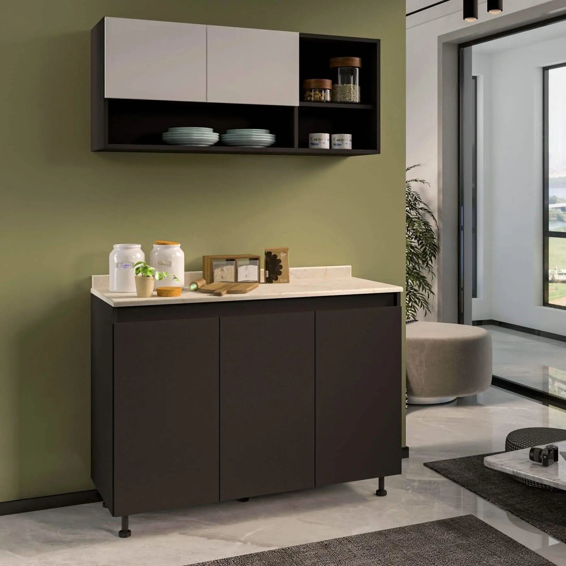 مطبخ خشب ام دي اف، قطعتين