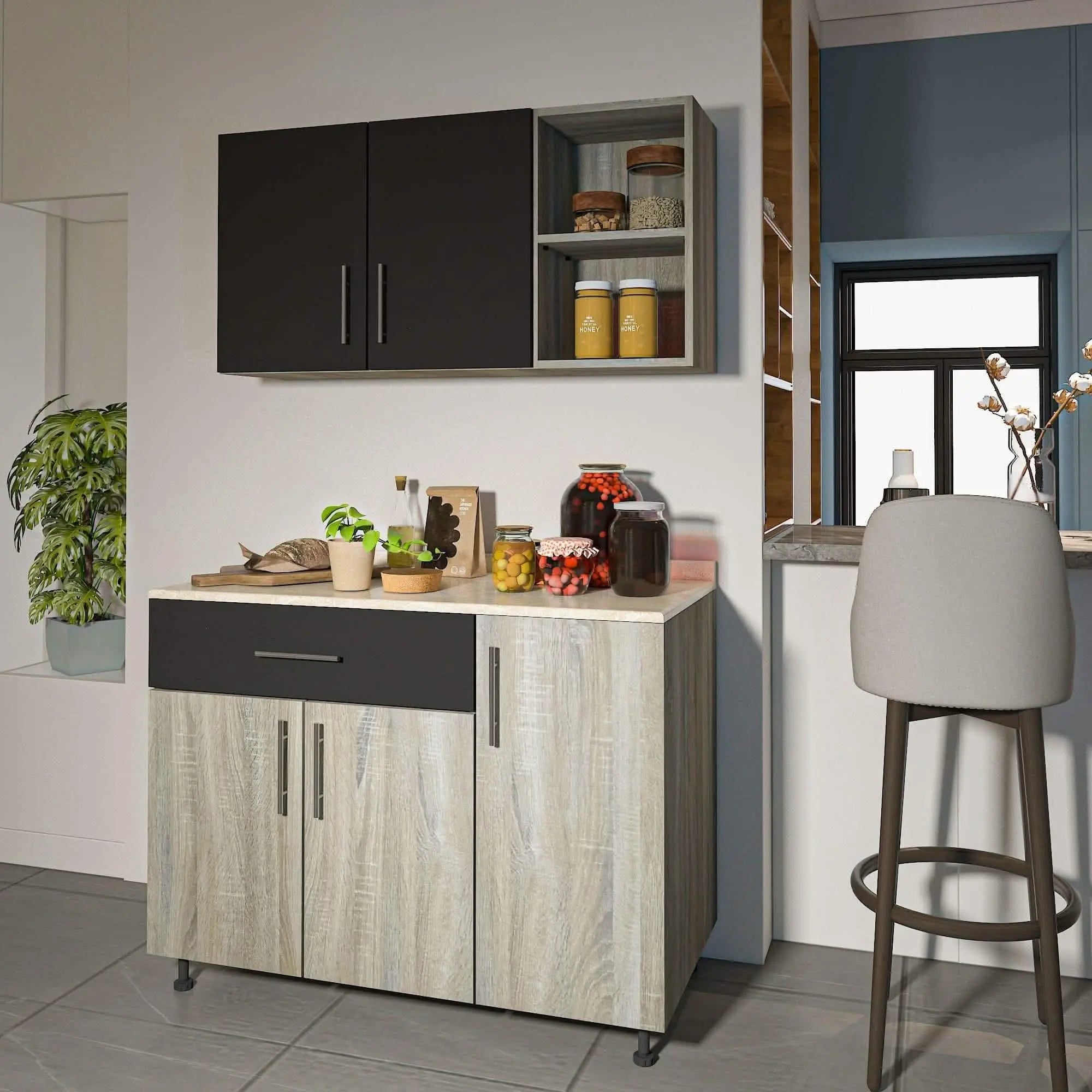 مطبخ خشب ام دي اف، قطعتين