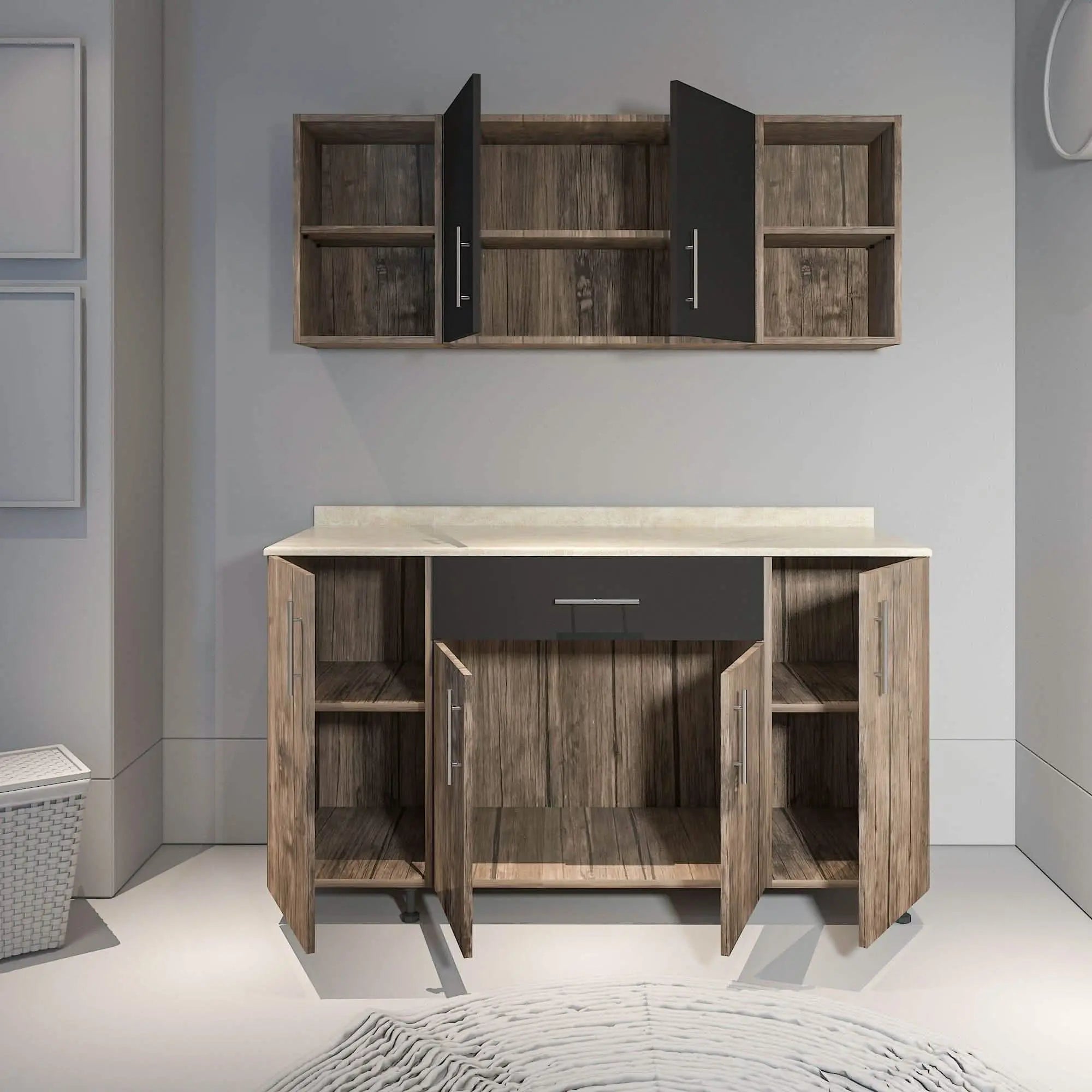 مطبخ خشب ام دي اف، قطعتين