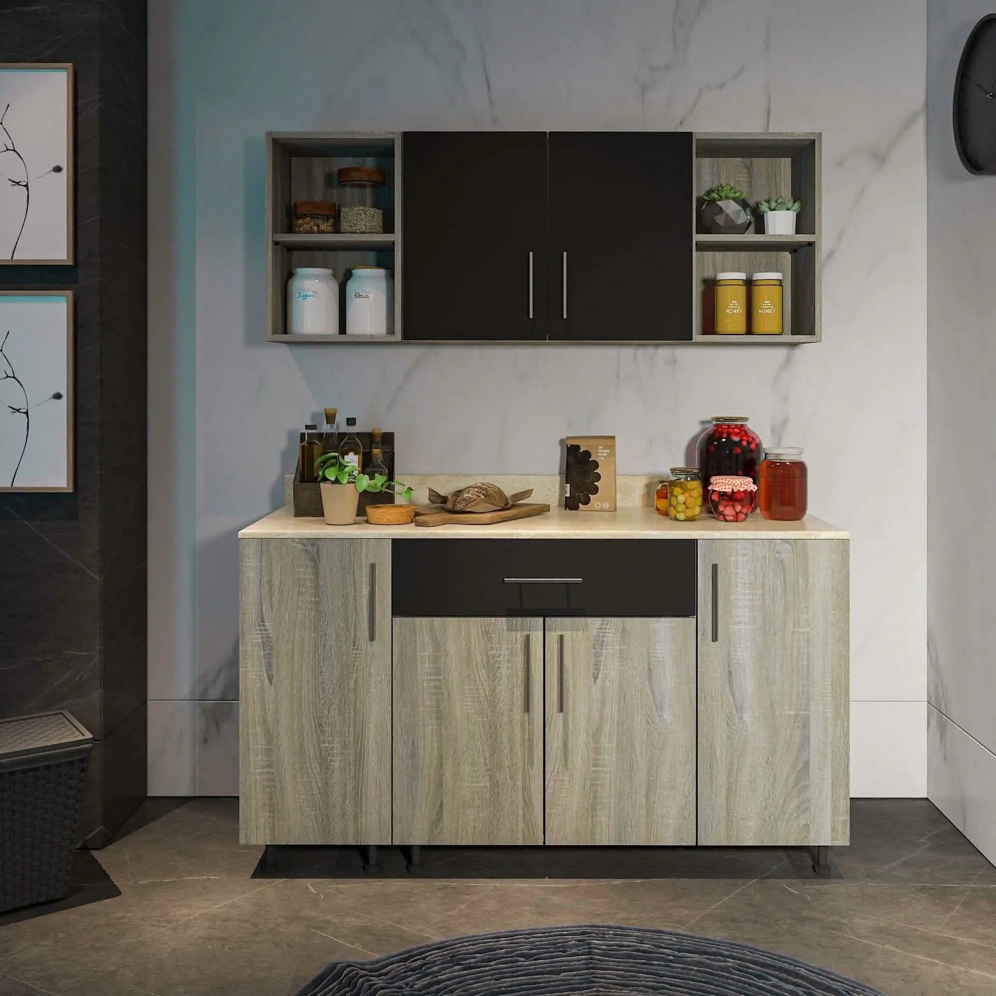 مطبخ خشب ام دي اف، قطعتين