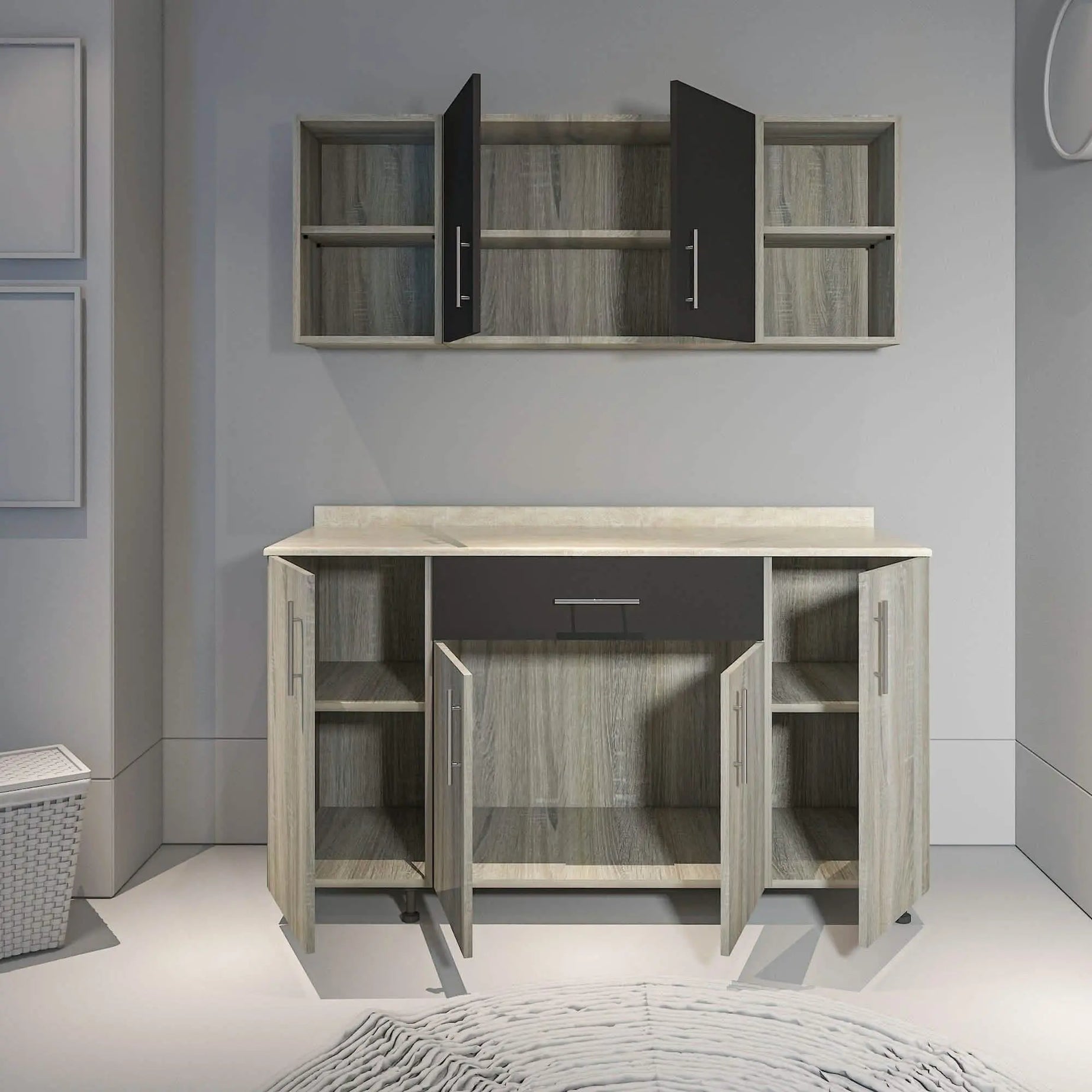 مطبخ خشب ام دي اف، قطعتين