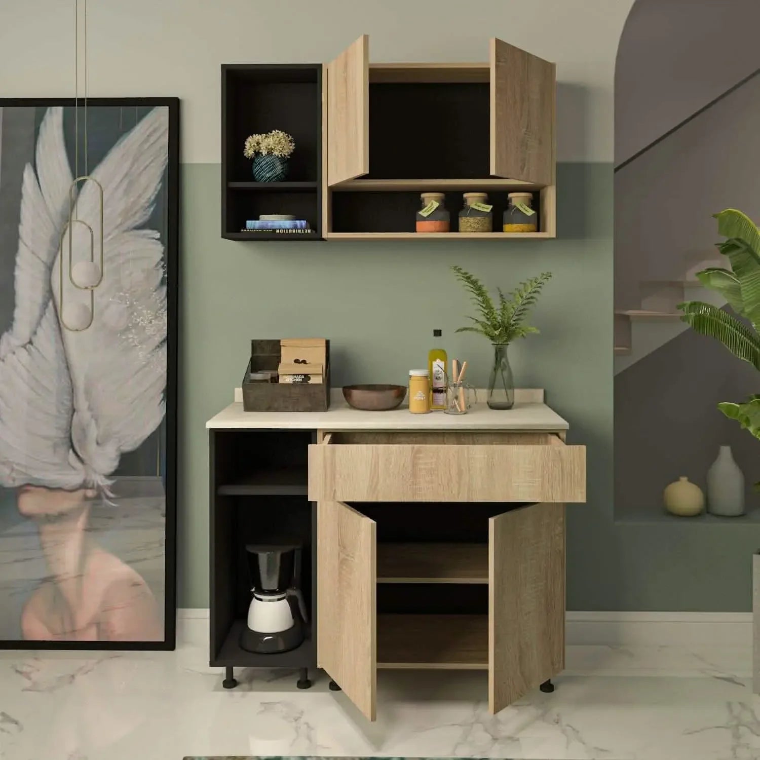 مطبخ خشب ام دي اف، قطعتين