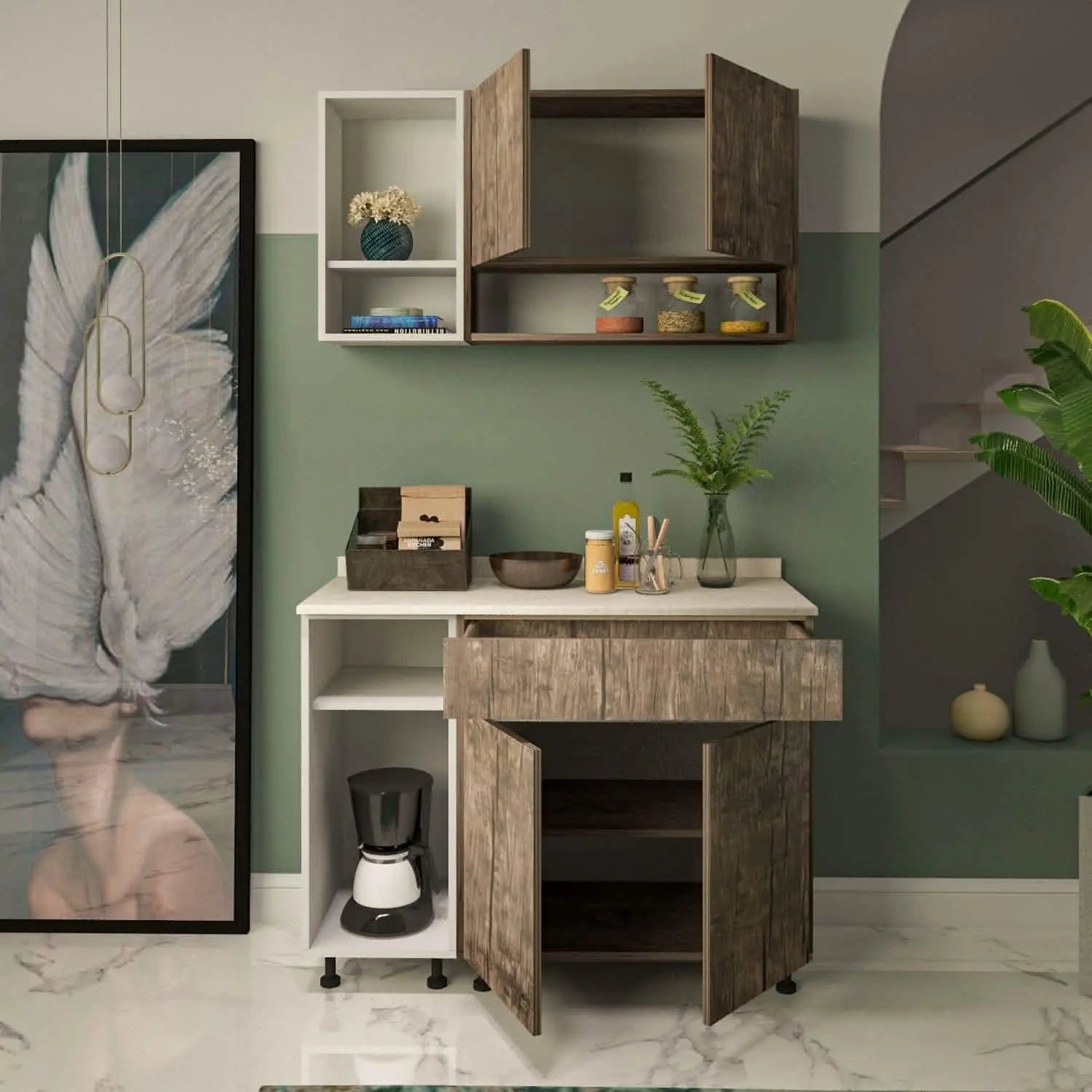 مطبخ خشب ام دي اف، قطعتين