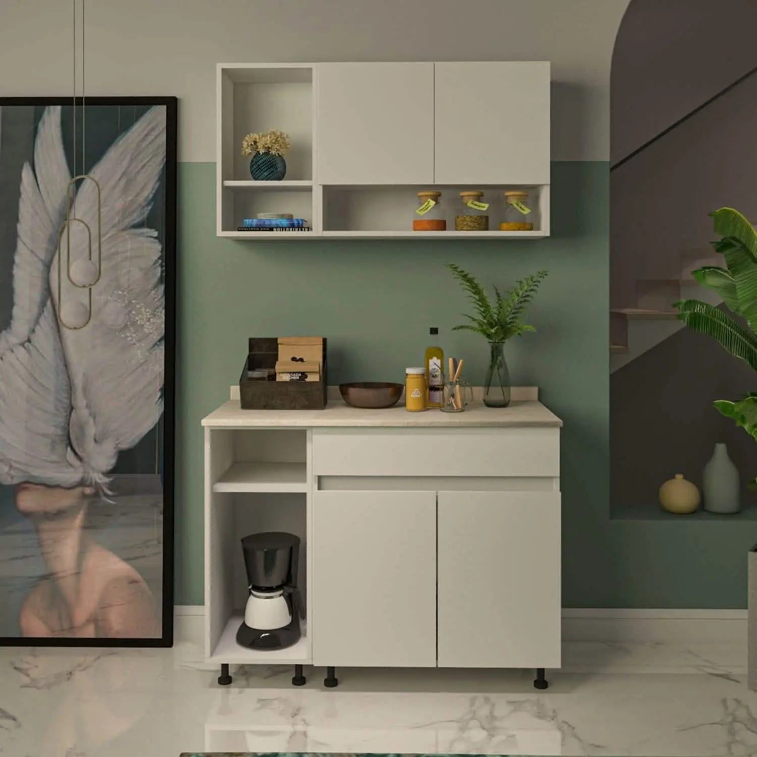 مطبخ خشب ام دي اف، قطعتين