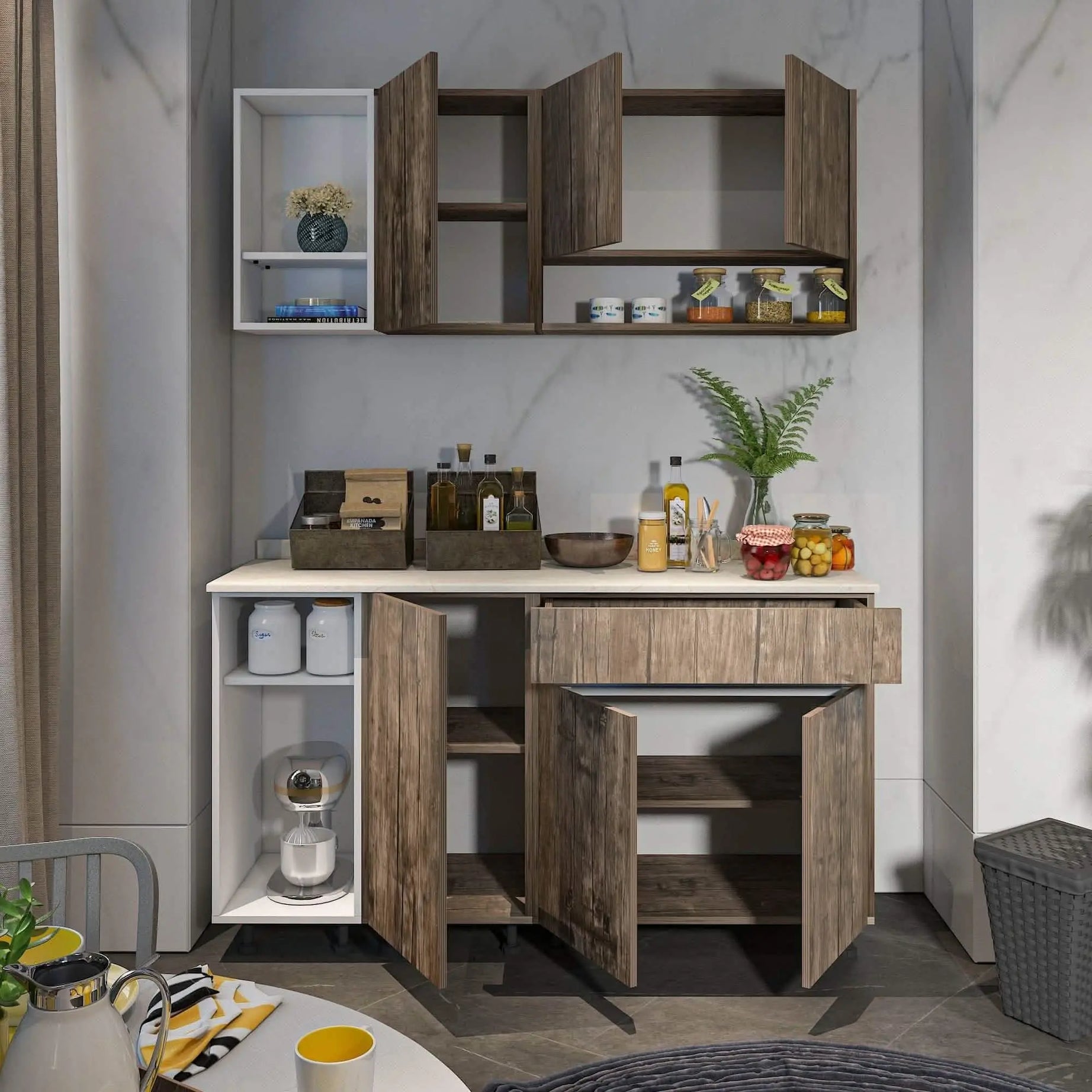 مطبخ ام دي اف، قطعتين