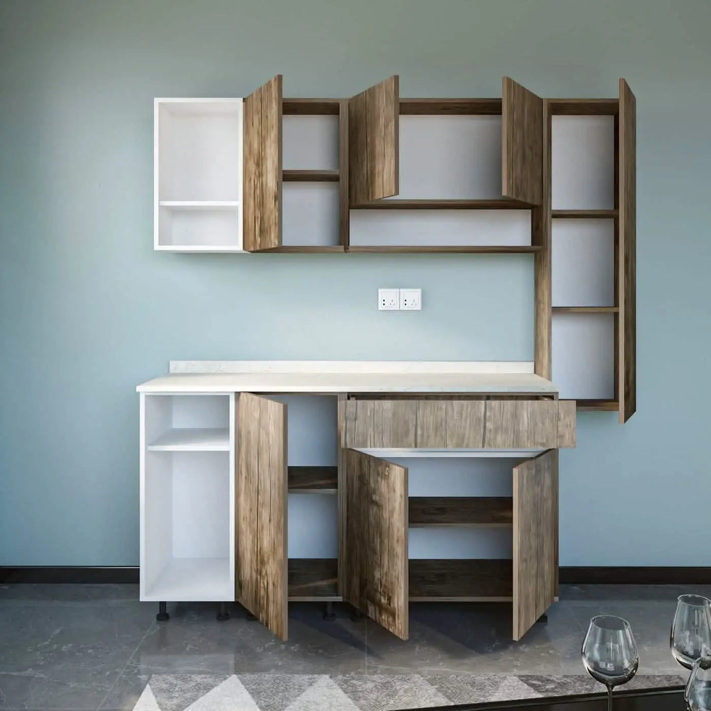 مطبخ ام دي اف، 3 قطع