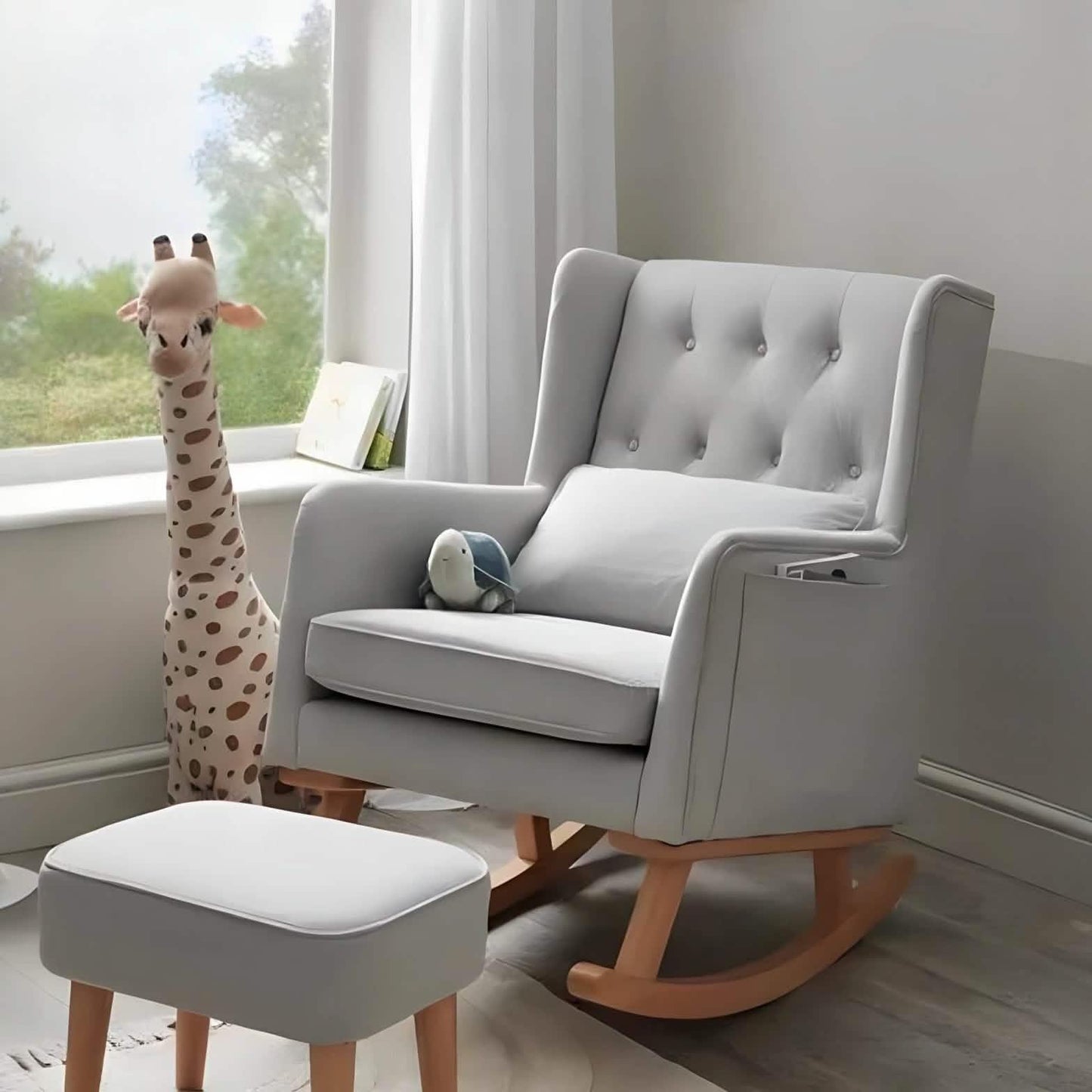 كرسي مع بف خشب طبيعي، 70*80*100  سم