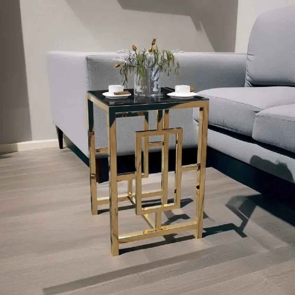 ترابيزة جانبية ستيل بسطح زجاج، 40*40*60 سم