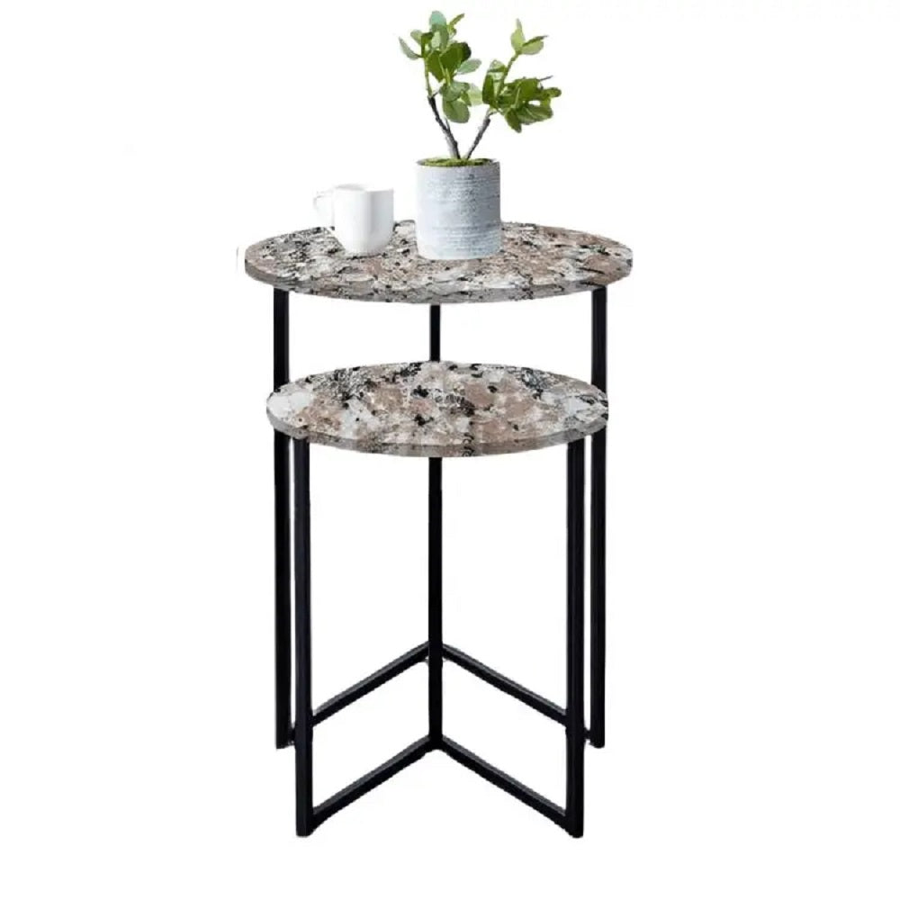 طقم ترابيزات جانبية مزدوجة معدن بسطح جرانيت، قطعتين