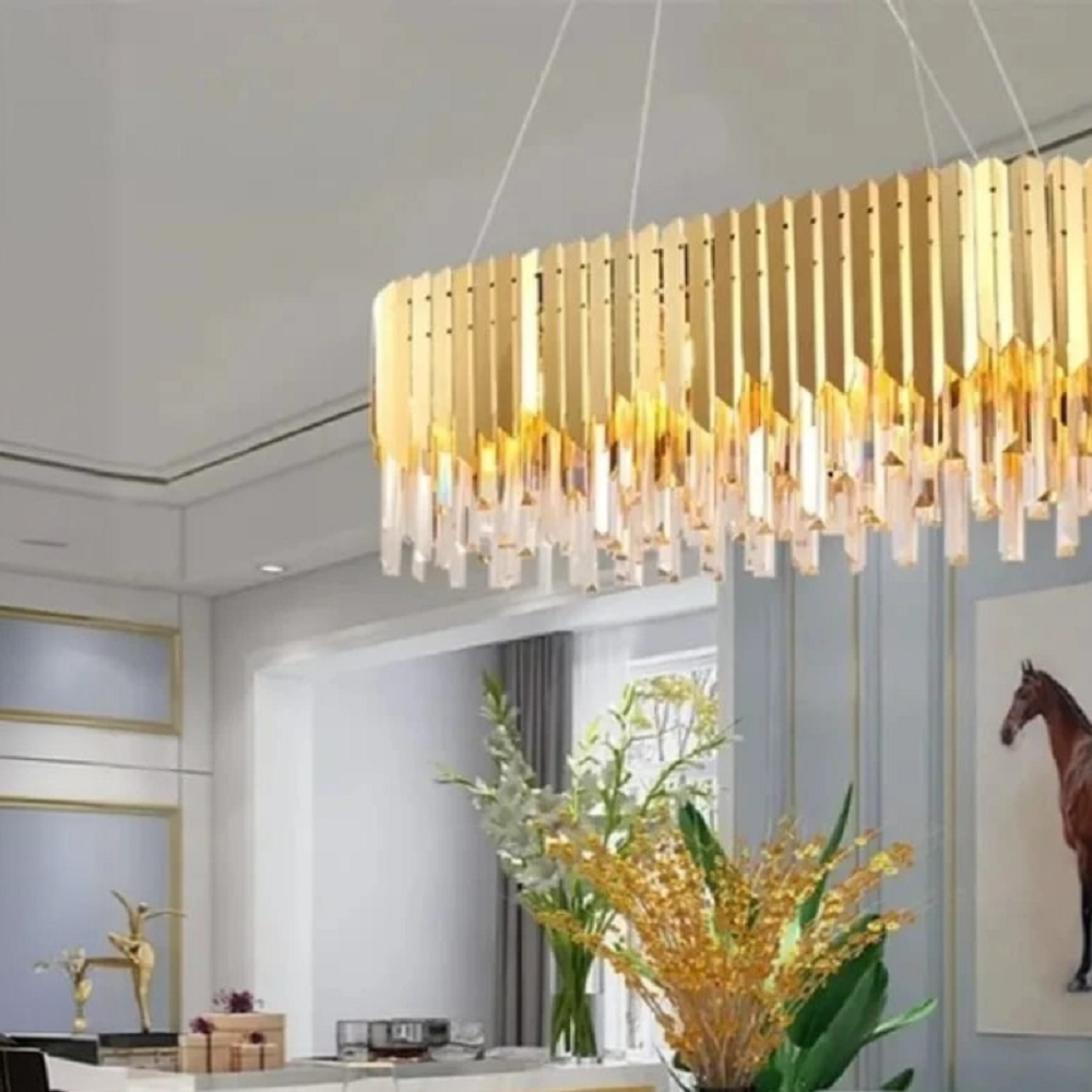 نجفة ستيل و كريستال، 35*65 سم- ذهبي