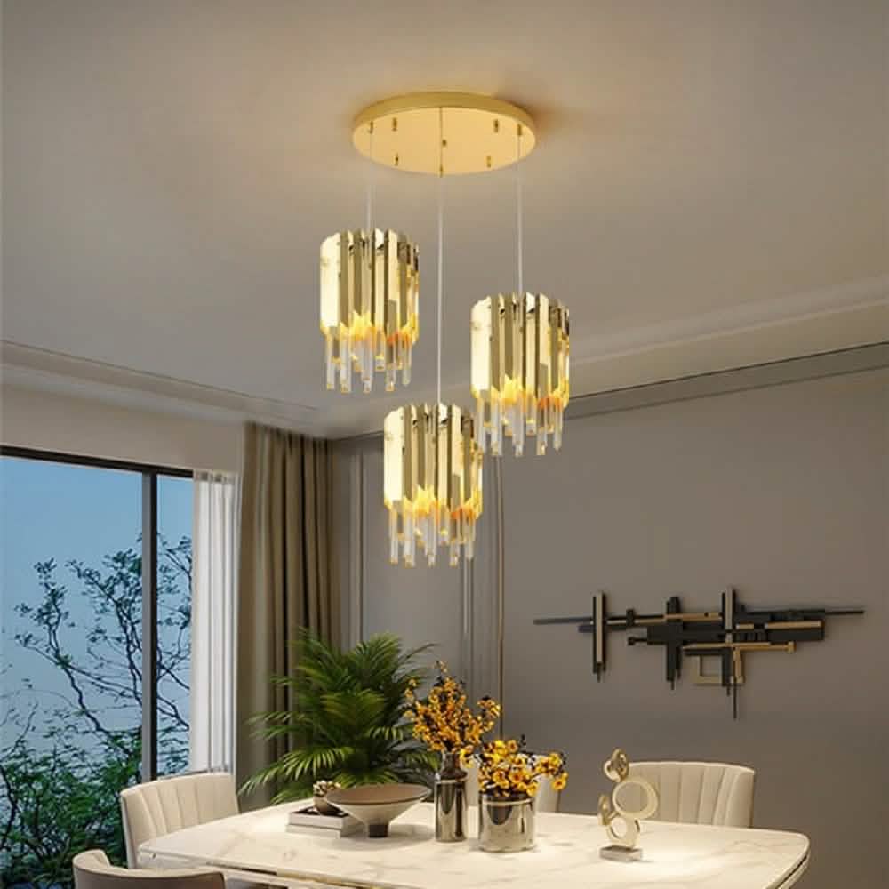 نجفة ستيل و كريستال، 25*100 سم- ذهبي