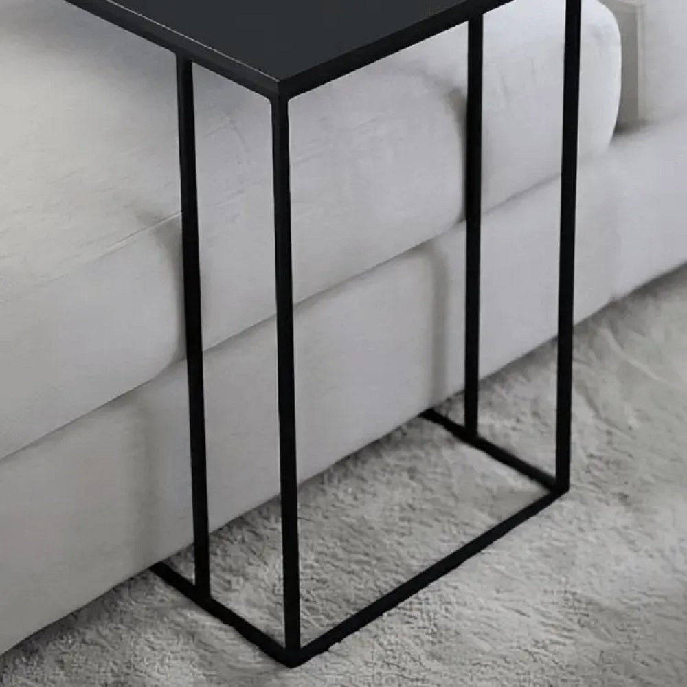 ترابيزة جانبية معدن بسطح خشب، 50*50*40 سم