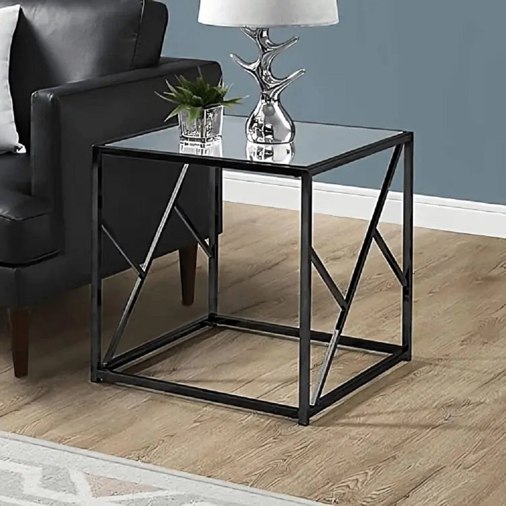 ترابيزة جانبية معدن بسطح زجاج، 50*50*50 سم