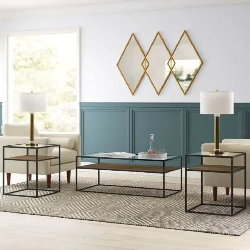 طقم ترابيزة قهوة مع ترابيزات جانبية ستيل ، 3 قطع