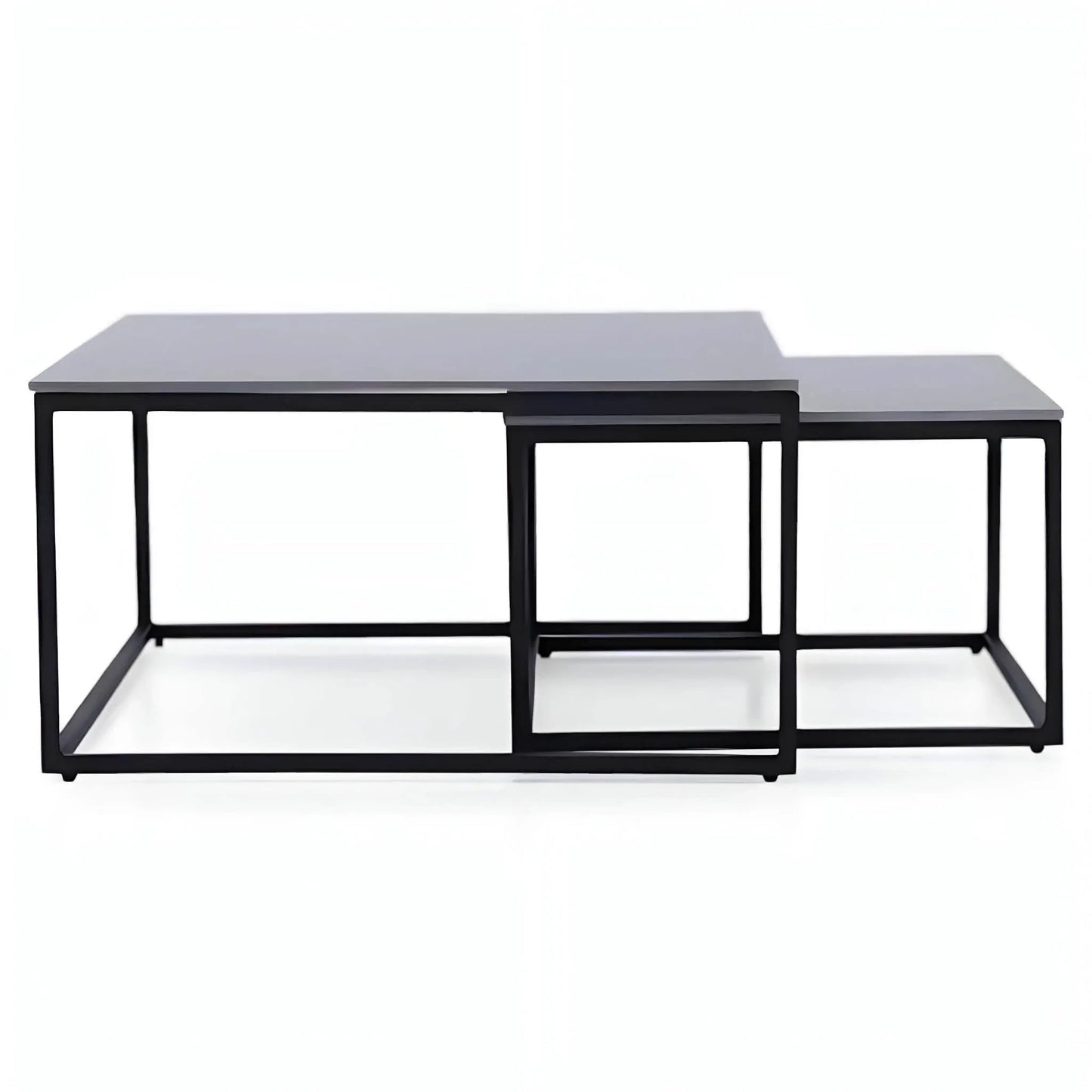 طقم ترابيزات قهوة متداخلة ستيل بسطح خشب، قطعتين