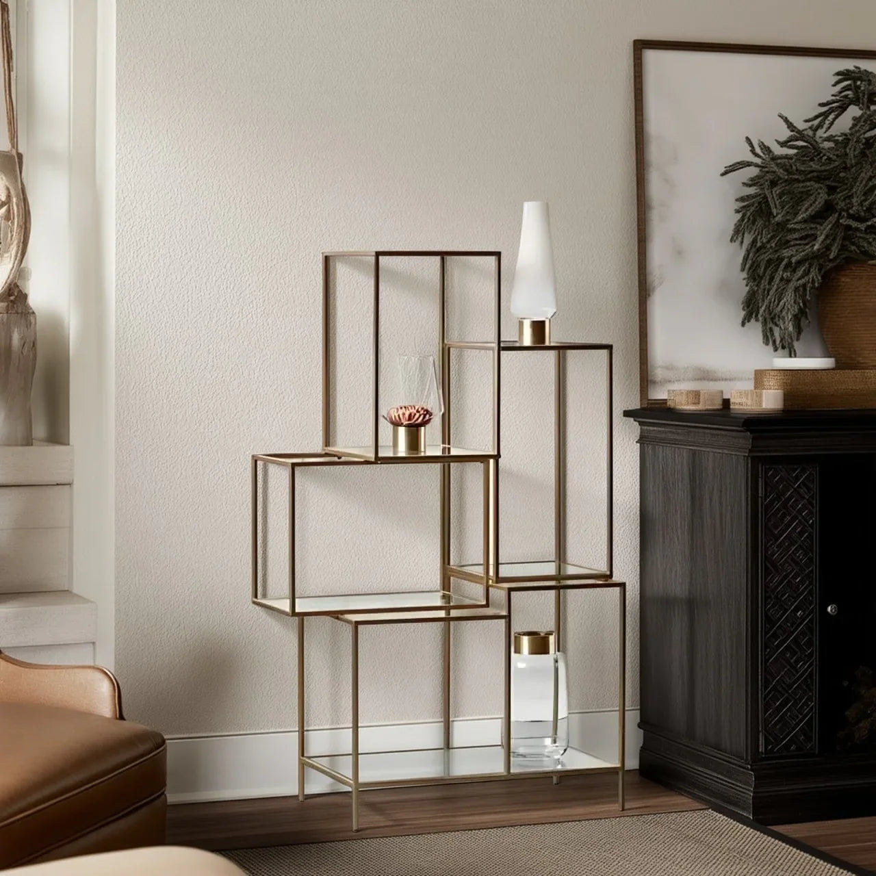 وحدة أرفف ستيل و زجاج، 80*30*140 سم 