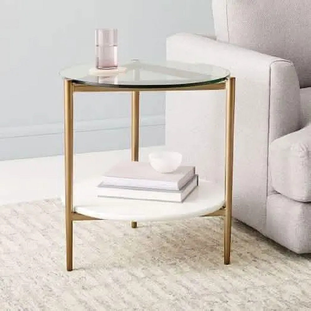 ترابيزة جانبية ستيل بسطح زجاج، 45*45*50 سم