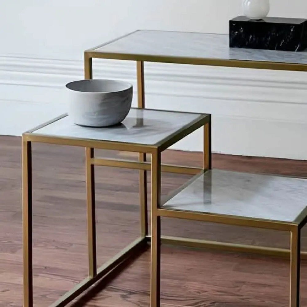 ترابيزة جانبية معدن بسطح رخام، 50*50*55 سم