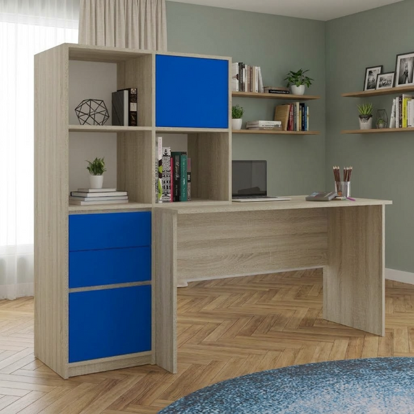 مكتب بمكتبة جانبية خشب ام دي اف أسباني، 160*60*150 سم
