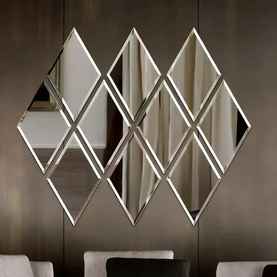 طقم مرايات حائط بإطار خشب ام دي اف، 10 قطع