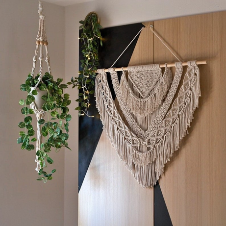 مكرمية حائط خشب، 100*110 سم