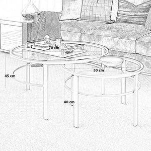 طقم ترابيزات ستيل قطعتين طاولة قهوة عصرية بزجاج شفاف وإطار معدني أنيق وتصميم دائري متداخل
