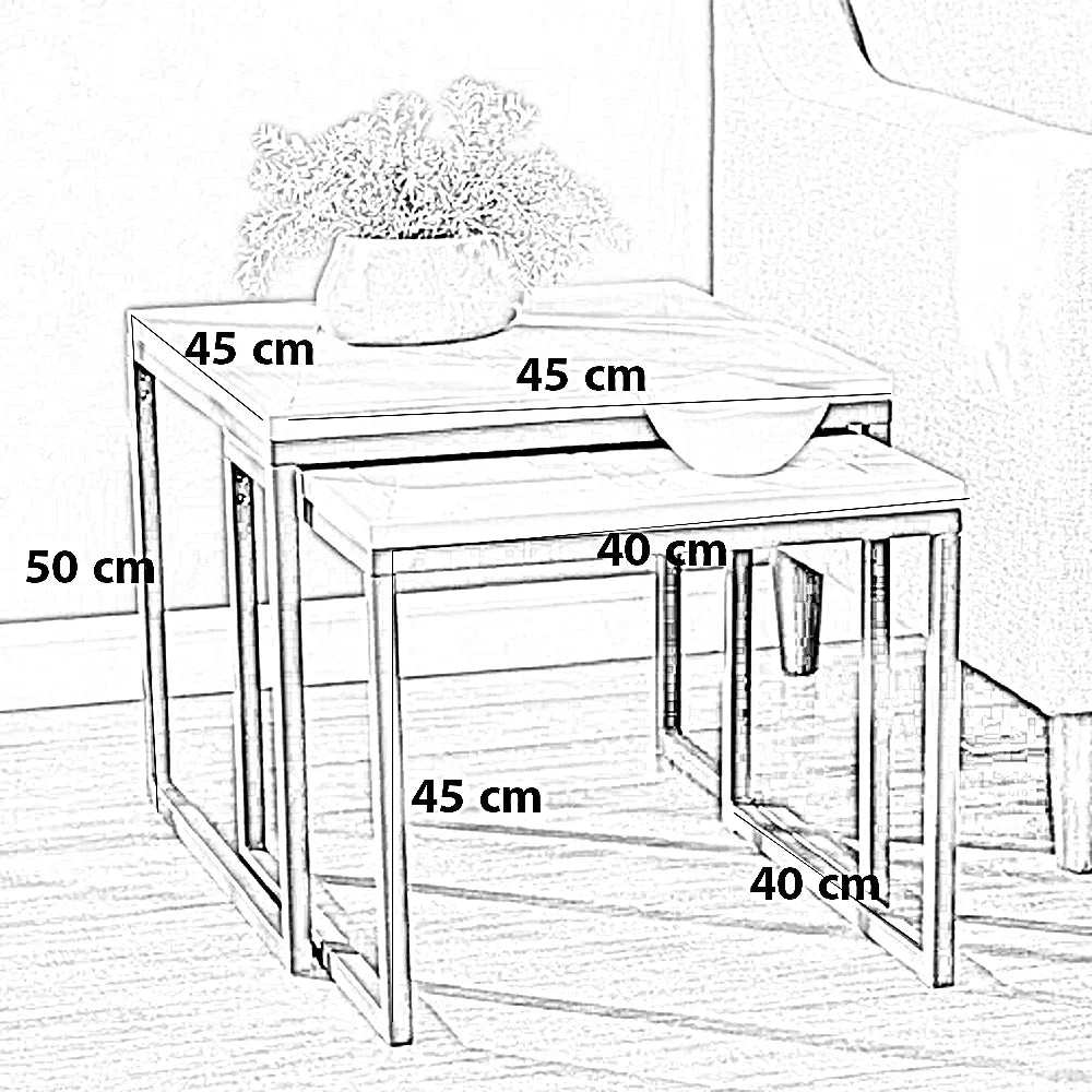 طقم ترابيزات ستيل قطعتين بإطارات معدنية أنيقة وأس tops مستوية لتصميم معاصر في غرف المعيشة
