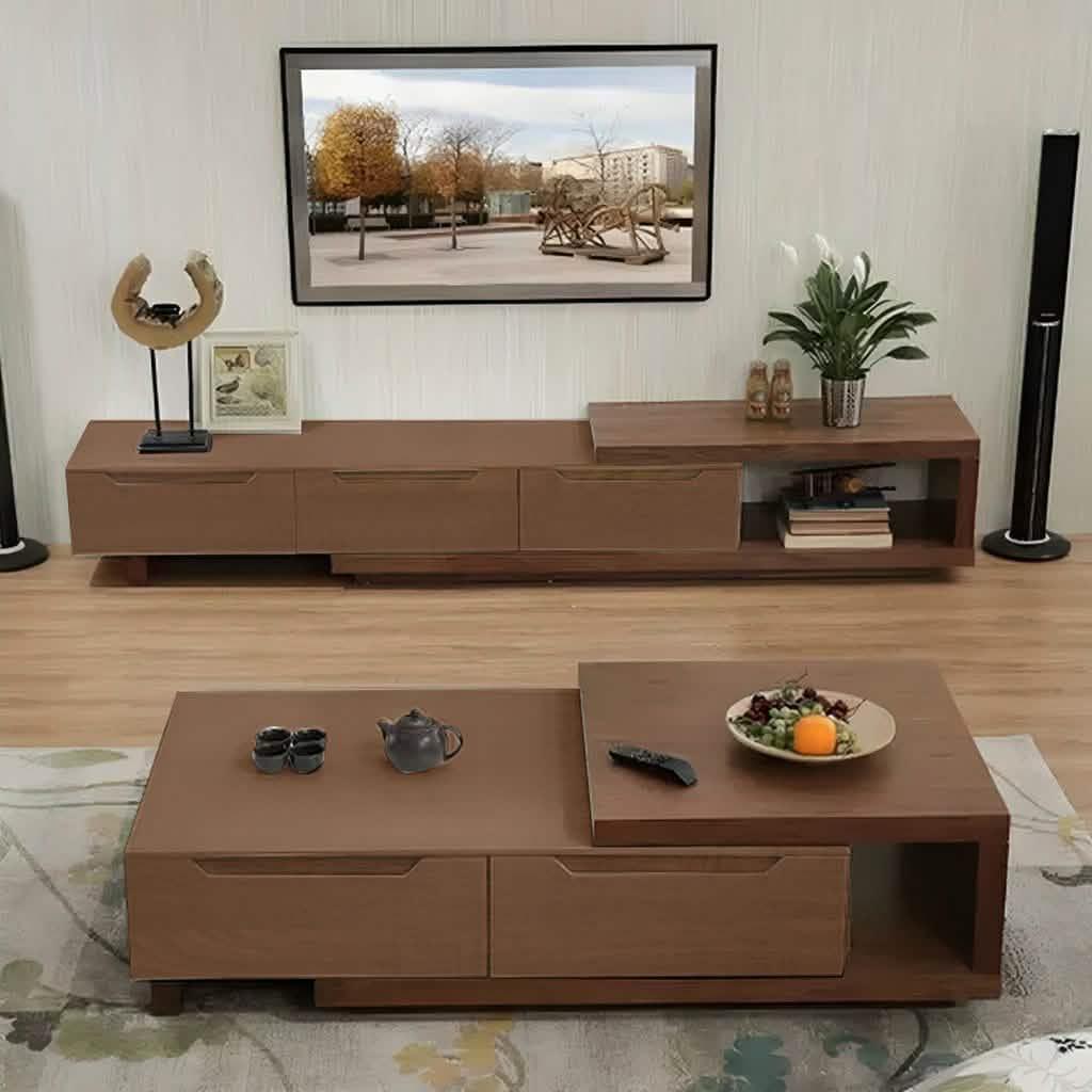 طقم ترابيزة تليفزيون مع ترابيزة قهوة، خشب ام دي اف - قطعتين