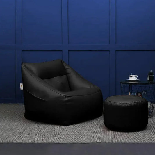 طقم بين باج مع بف جلد، قطعتين -أسود