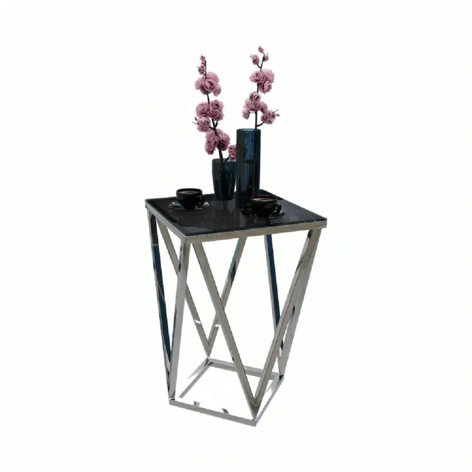 ترابيزة جانبية ستيل بسطح زجاج، 40*40*60 سم