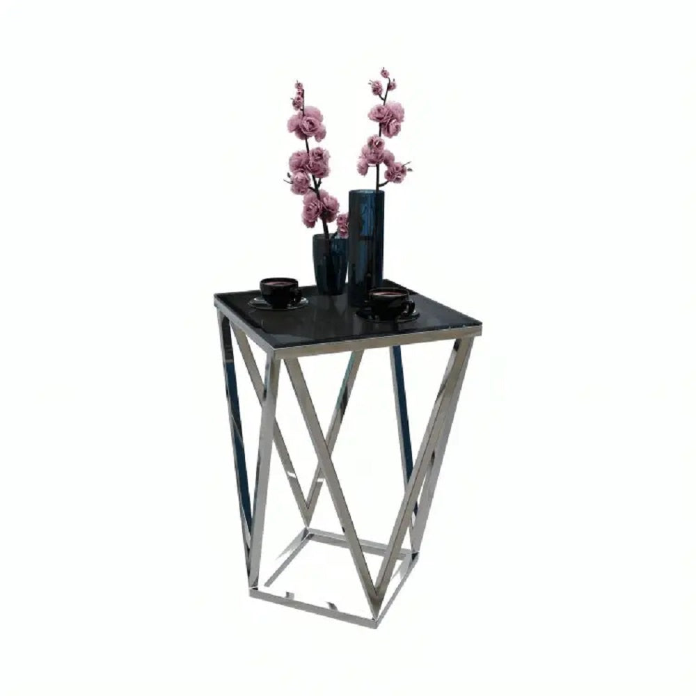 ترابيزة جانبية ستيل بسطح زجاج، 40*40*60 سم