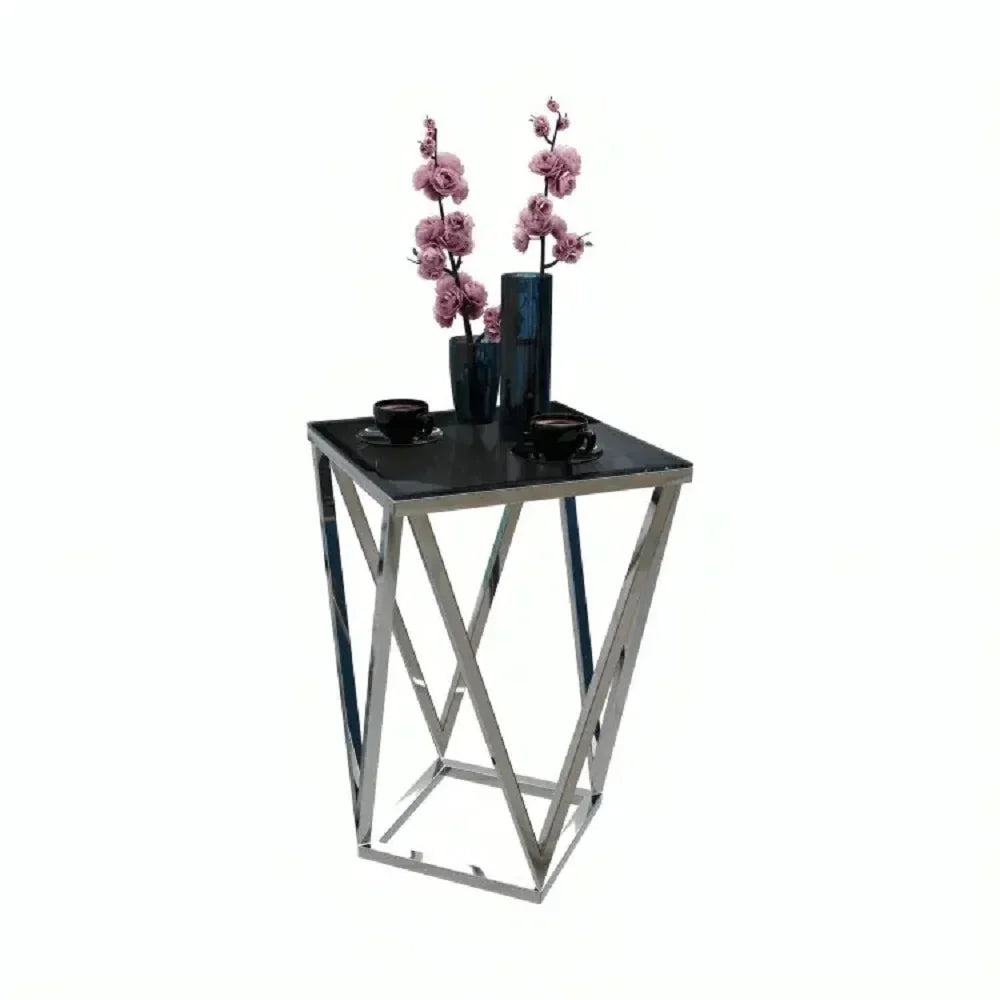 ترابيزة جانبية ستيل بسطح زجاج، 40*40*60 سم