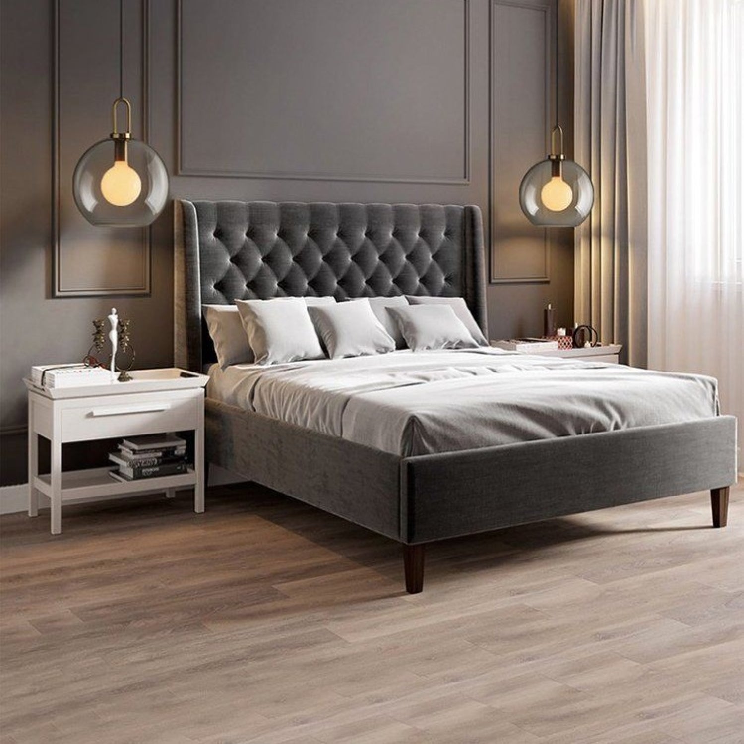 سرير كينج خشب ام دي اف و زان، 160*200*120 سم