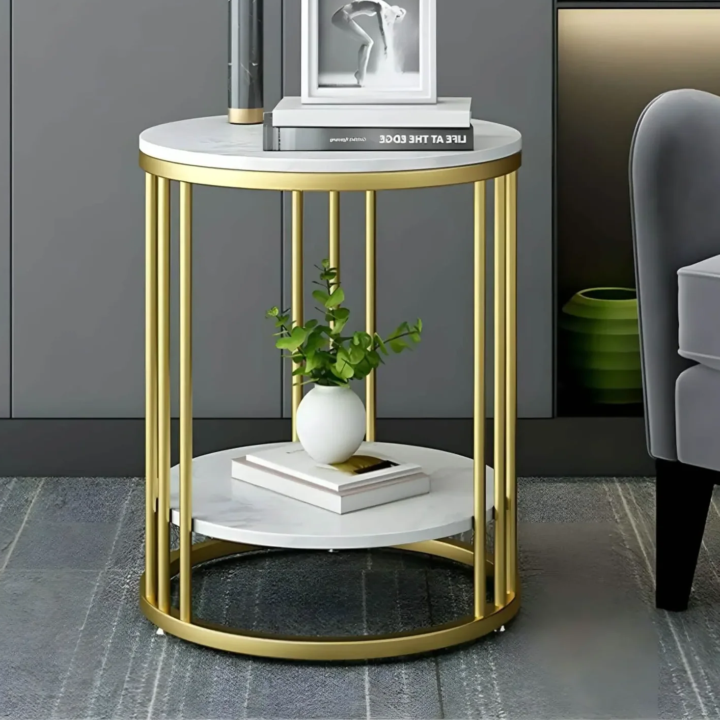 ترابيزة جانبية معدن بسطح رخام، 40*40*60 سم