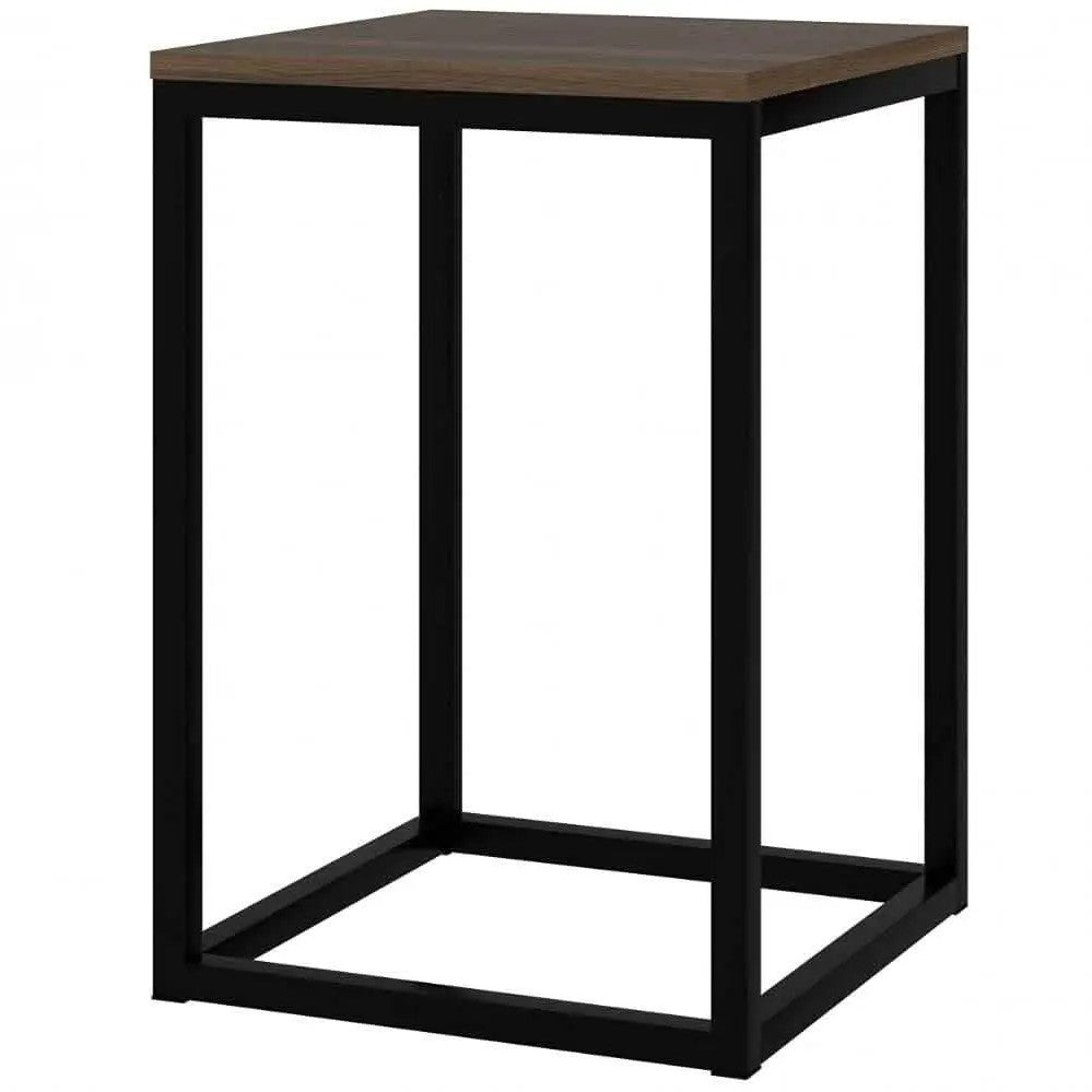 ترابيزة جانبية ستيل بسطح خشب، 40*40*50 سم