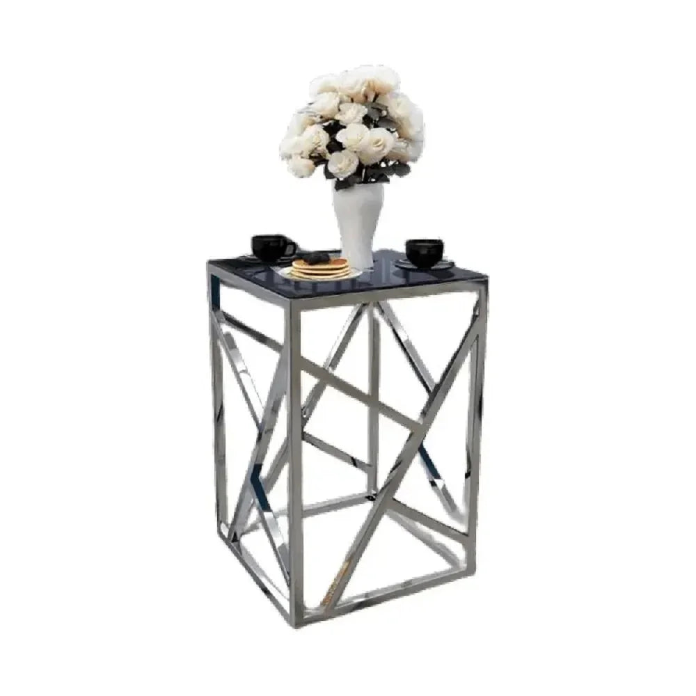 ترابيزة جانبية ستيل بسطح زجاج، 40*40*60 سم