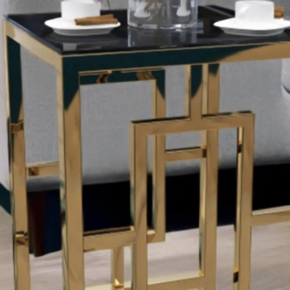 ترابيزة جانبية ستيل بسطح زجاج، 40*40*60 سم