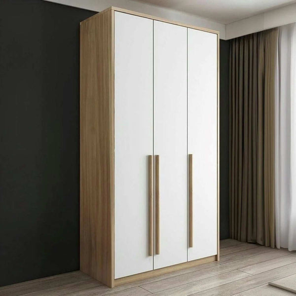 دولاب خشب ام دي اف حديث باللون الأبيض مع حواف وخطافات خشبية عمودية بأبعاد 150*40*200 سم