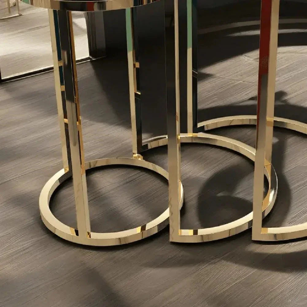 طقم ترابيزات جانبية متداخلة ستيل بسطح زجاج، 3 قطع