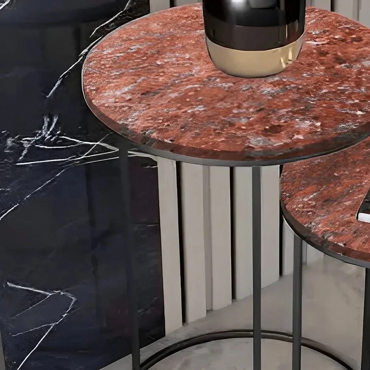 طقم ترابيزة جانبية متداخلة بسطح جرانيت، قطعتين